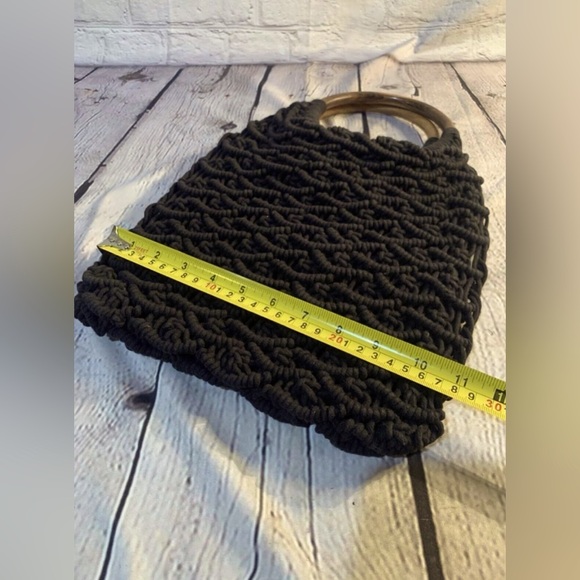 Sigrid Olsen, Black Macrame Tote Bag w/ Bamboo Handles, NWT - Picture 5 of 6
